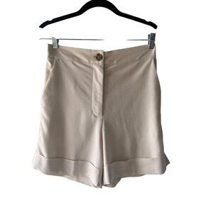 House of Harlow Size S High Waisted Beige Cuffed Hem Woven Suiting Shorts